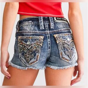 Rock Revival Libby Embellished Dark Wash Denim Shorts Sizs 25 Mid Rise Worn Once